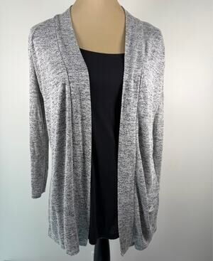 Fig & Blu Womens 2-in-1 Open Cardigan Top M Heather Gray Black Attached Cami